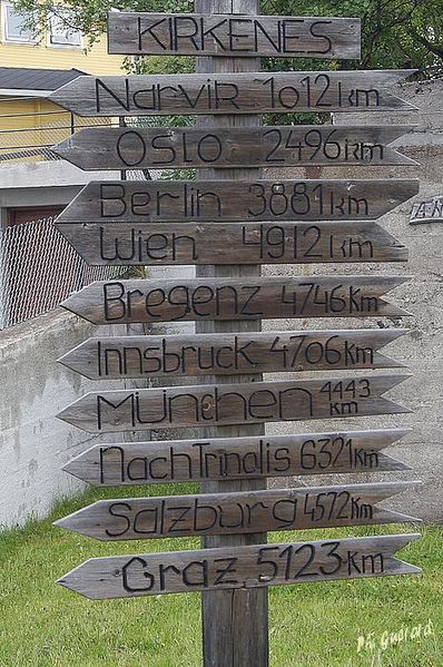 Kirkenes, panneaux indicateurs
Keywords: NorvÃ¨ge;Express Cotier;Kirkenes